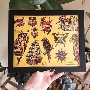 Framed American Traditional Tattoo Flash Art, 8x10
